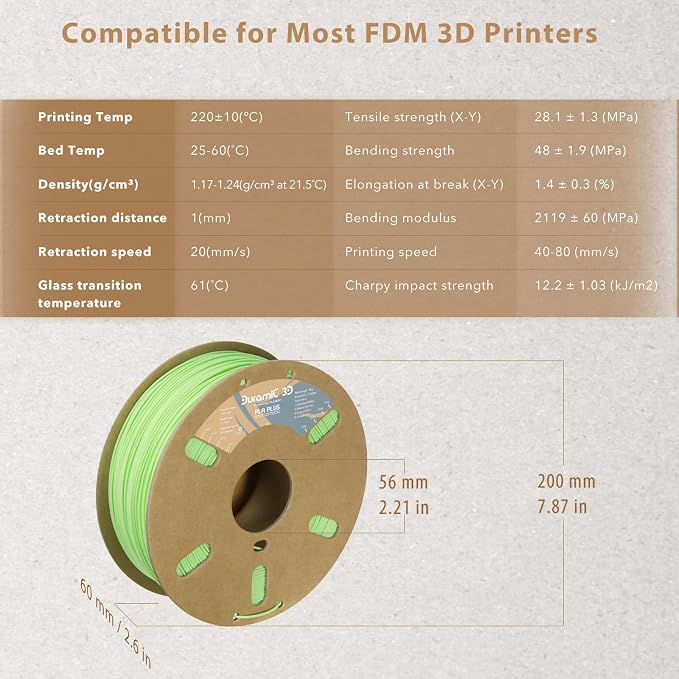 DURAMIC 3D PLA+ Printer Filament 1.75mm PLA Plus Neatly 1Kg Spool(2.2lbs) | PLA Pro Tougher and Stronger, Dimensional Accuracy Probability +/- 0.02mm Neon green