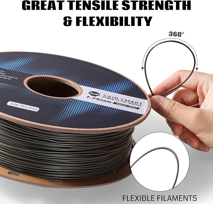 SainSmart Matte TPU Filament, Olive Green Flexible TPU 3D Printing Filament, 1.75 mm, 1kg (2.2LB), Dimensional Accuracy +/- 0.05 mm