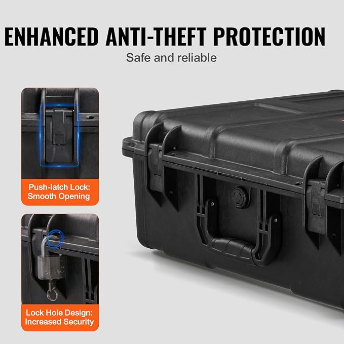 VEVOR Weatherproof Hard Case, Heavy Duty Protective Dry Box with Pre-cut Foam, and Retractable Pull Handles for Travel, Hunting, Military, Tactical, IP67 Waterproof Case for Cameras (24.4×19.3×8.9)