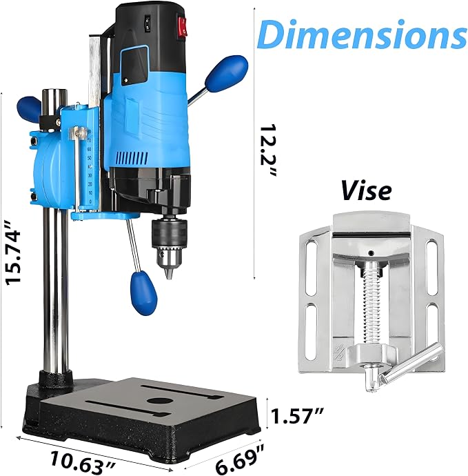 Mini Drill Press, 6 Speed 1200W Electric Benchtop Drill Press Machine, 90° Rotating, Vise, 1.5-13mm Chuck for Workshop Craftsman Drilling Grinding Polishing Wood Plastic Metal