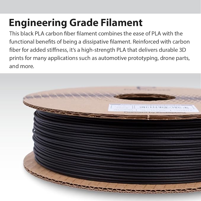 Protopasta Static Dissipative Black Carbon Fiber PLA 3D Printer Filament for ESD Safe Prints | Easy Printing with Low Warp| 1.75mm Filament | 1kg with Recyclable Cardboard Spool