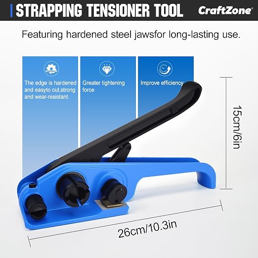 Banding Strapping Kit | Pallet Strapping Kit with Tensioner Tool | Heavy Duty Banding Tool 1500lbs Break for Banding Bulky Items Warehouses|Factories | 5/8" W*1000' L Poly Strapping|100 Seals