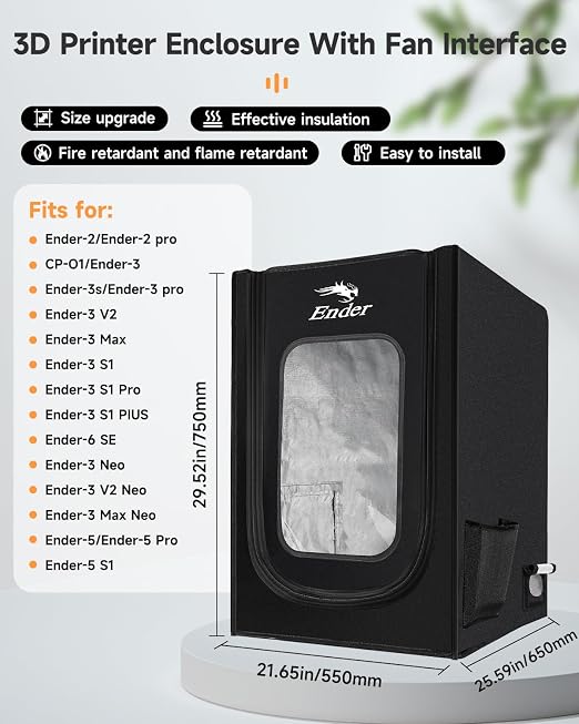 Creality Official 3D Printer Enclosure with Fan Interface Fireproof Dustproof Constant Temperature Dust Cover 480 * 600 * 720mm for Ender 3 V3 SE/KE/Ender 3/Ender 3 Pro/Ender 3V2/Ender 3S1/Neo（no Fan