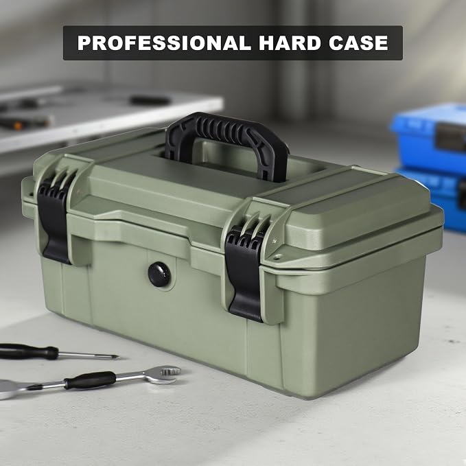 Shockproof Tool Hard Case with Customizable Foam,IP67 Waterproof & Dustproof,Portable Storage for Repair parts,Camera Accessories,Car tools,15.55x8.86x7.09 Inches(Green)