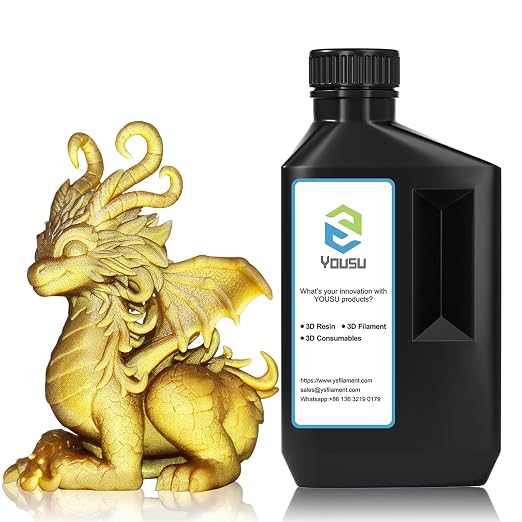 YOUSU 3D Metal Printer, Fast Curing Gold Resin 1KG, Magical Metallic Effect Brass Color Resin for LCD DLP 3D Printing (1000g, Metal)