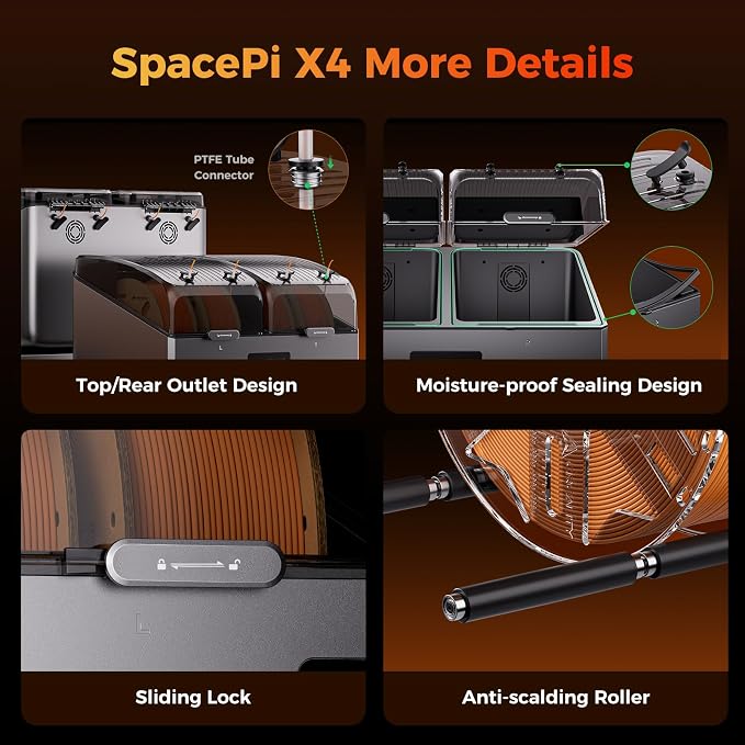 Creality Filament Dryer Box 4 Spool, SpacePi X4 3D Printer Filament Storage Box, Dual Independent Heating Chambers, Rapid Heating Up to 85℃, Active Dehumidification, for PLA,PETG,ABS,TPU,Nylon,etc