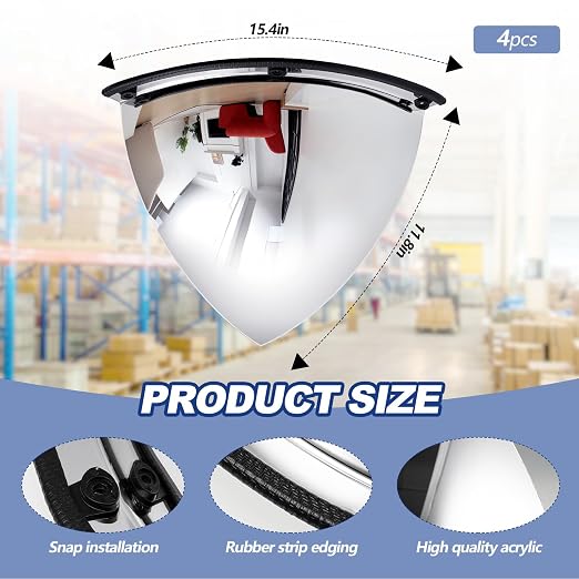 Suzile 4 Pieces 18 Inch Acrylic Quarter Dome Mirror Convex Corner Safety Mirror High Viewing Angle Blindspot for Wall Warehouses Offices Retail Stores Parking Garages
