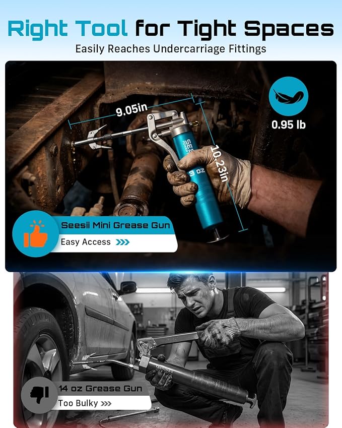 Seesii Mini Grease Gun 3 oz, 4000 PSI Portable Small Grease Gun Kit with Upgraded Air Bleed Valve for Easy Priming, Works with Cartridge & Bulk Grease, 4 Reinforced Couplers for Automotive, Marine