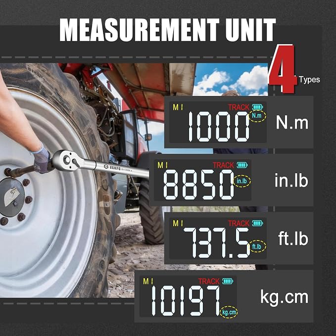 VANPO Digital Torque Wrench 3/4-Inch, 37–737 ft-lb. for Heavy Equipment | ±2% Accuracy, Electronic Torque Wrench with LED, Buzzer & Vibration Alert for Wind Turbine, Mining Equipment & Industrial