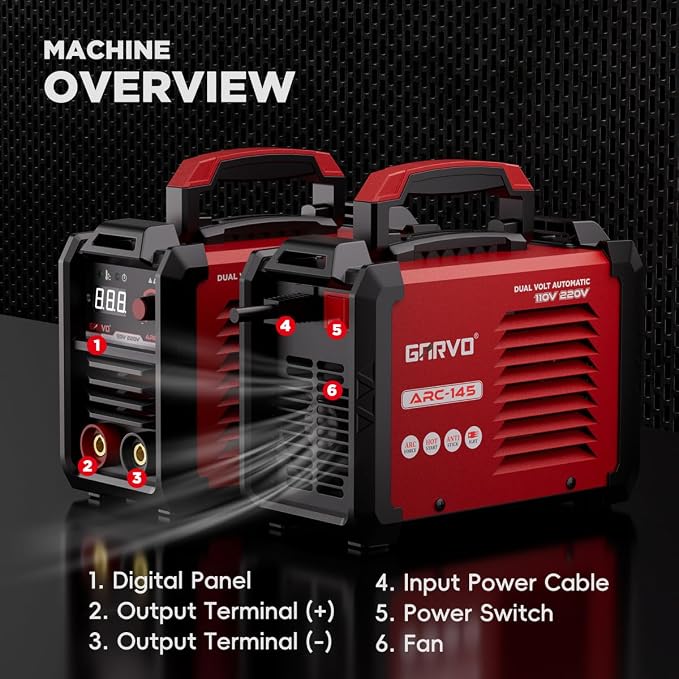GARVO 110V/220V Dual Voltage Portable Welding Machine,145Amp ARC Welder Mini Stick welder Digital Display LCD,Hot Start,Arc Force and Anti-Stick ARC-145(ARC-145)