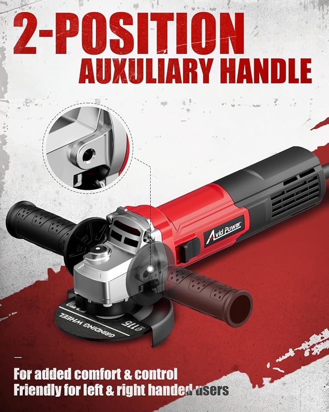 AVID POWER Angle Grinder 4-1/2 inch Electric Grinder Tools 750W 6.5 Amp Metal Grinder, 11500 RPM, with Grinding Wheels, Auxiliary Handle, Wrench for Grinding