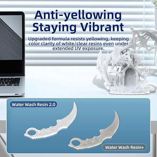 ANYCUBIC Water Washable Resin 2.0, 3D Printer Resin with Low Viscosity and Fast Printing, 405nm High Precision UV-Curing 3D Resin, Photopolymer Resin for 8K Capable LCD DLP 3D Printing (Clear, 1kg)