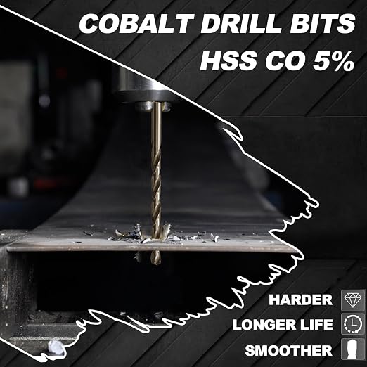 5/32 Cobalt Drill Bit for Metal and Hard Steel(10Pcs),M35 High Speed Steel Twist Jobber Metal Drill Bits,with Index Storage Case