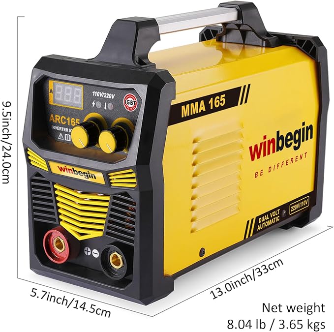 110V/220V arc welding machine,digital display,165A max rod 5/32" heavy duty stick welder,easy welding,design for beginners with Electrode Holder,Work Clamp, Power Adapter and Brush