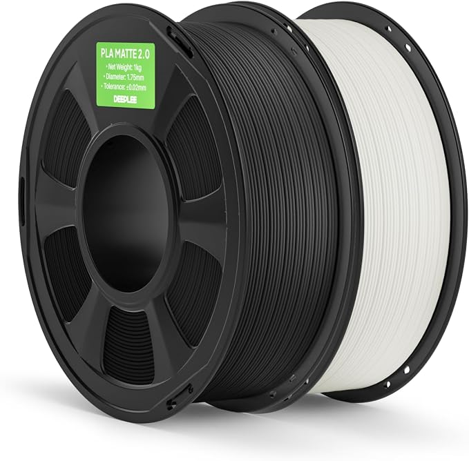 Matte PLA 2.0 Filament 1.75mm, 3D Printer Filament Dimensional Accuracy +/- 0.02mm, No Clogging, Smooth Texture, 2KG Grey Black/White