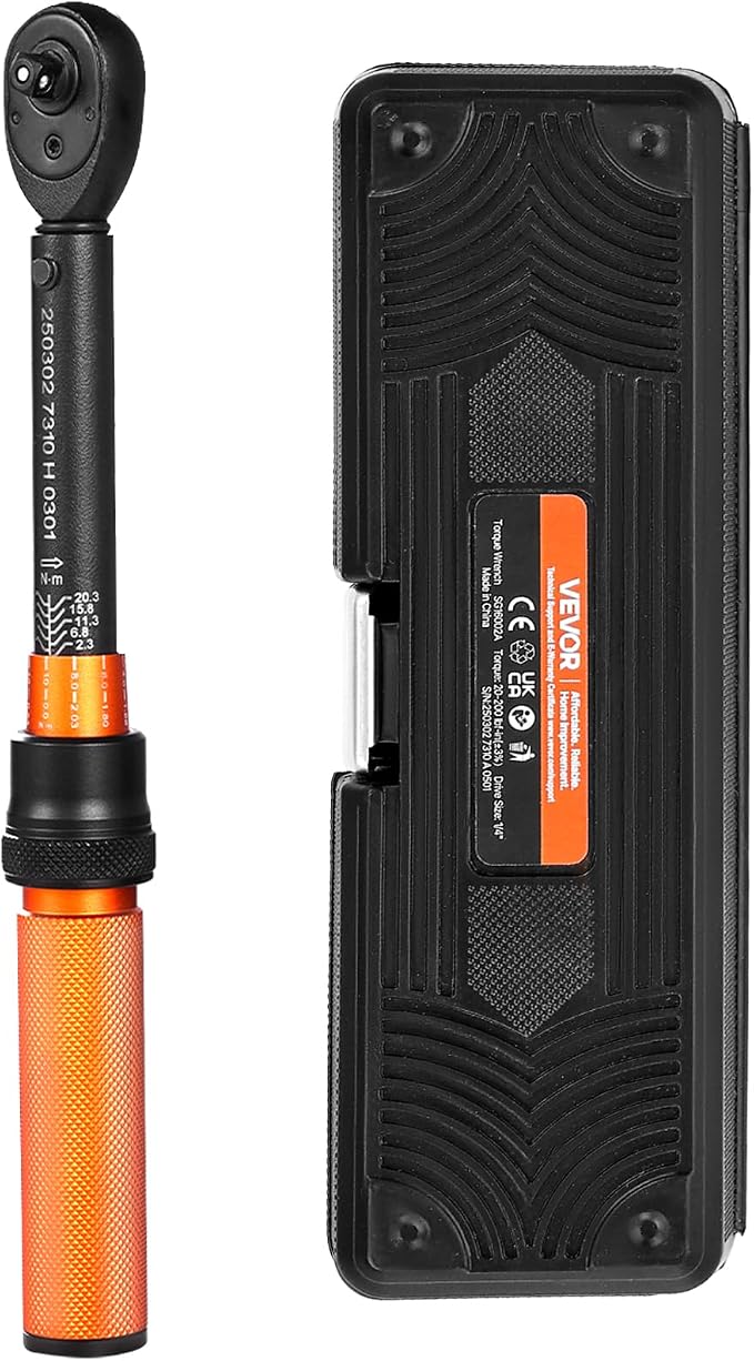 VEVOR 13Pcs Torque Wrench Set, 1/4 Inch Drive, 20-200IN.LB(2.3-22.6Nm), 72-Tooth Click Torque Wrench with Hex/Torx/Sockets, Extension Bars, for Bicycle Motorcycle Maintenance