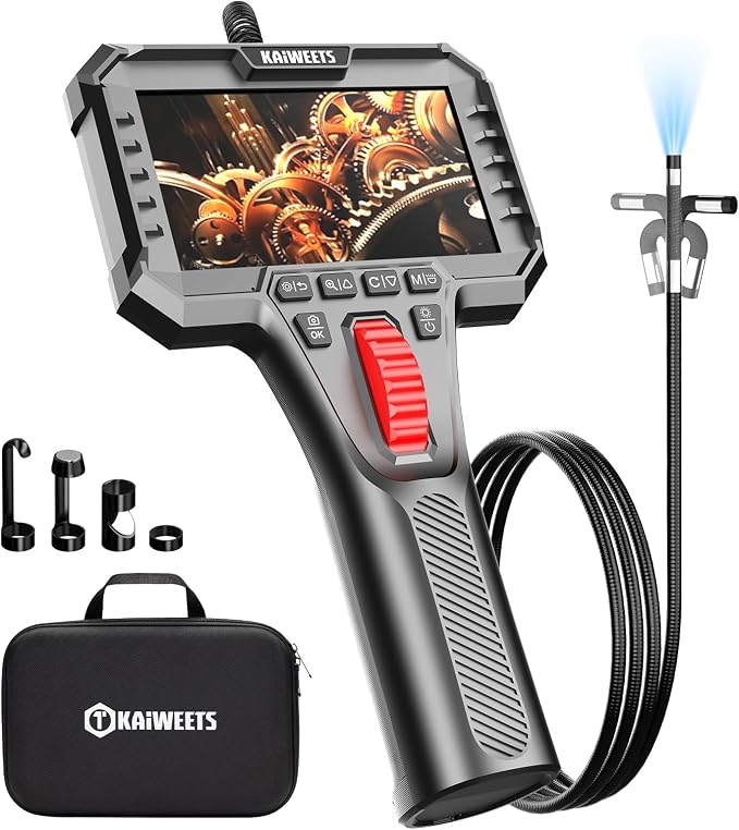 Two-Way Articulating Borescope Camera with Light, 0.25in Slim Probe, Industrial Endoscope Inspection Camera with Light, 5.3FT Flexible Snake Scope for Automotive, HVAC and Aircraft Mechanics