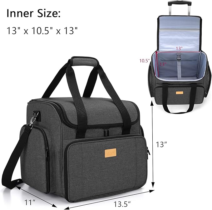 LUXJA Serger Case with Detachable Dolly, Serger Bag with Removable Padding Pad (Fit for Most Standard Serger Machines), Black
