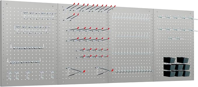 LUGO 24"x16" Metal Pegboard Wall Organizer, 128-PC Heavy-Duty Pegboard System with Hooks, Bins & Tool Holders – Space-Saving Garage, Workshop, Craft Room & Workbench Storage (Gray)