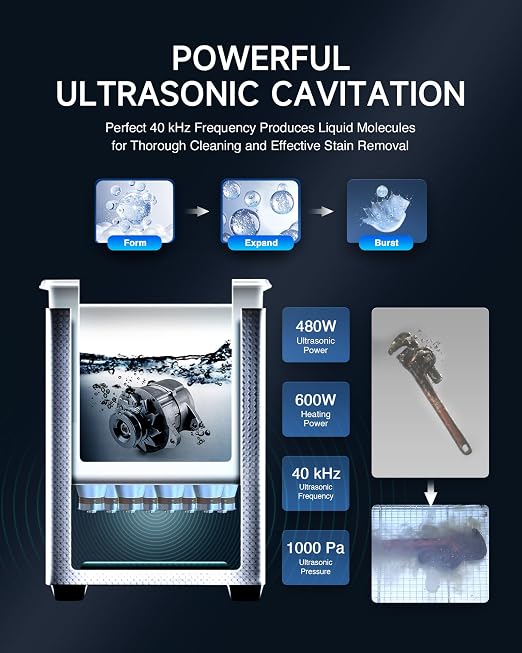 CREWORKS 22L Digital Ultrasonic Cleaner with Degas Gentle Modes, 5.8 gal. Ultrasonic Cleaning Machine, 480W Professional Ultrasound Cleaner with 600W Heater & 30 min Timer for Auto Machine Parts Tools