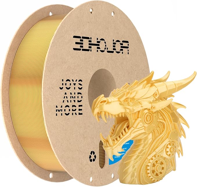 3DHoJor Silk Gold PLA Filament 1.75mm, PLA Filament 1.75mm Silk Shiny 3D Printer Filament, 1kg Cardboard Spool (2.2lbs), Dimensional Accuracy +/- 0.03 mm, Fit Most FDM Printer