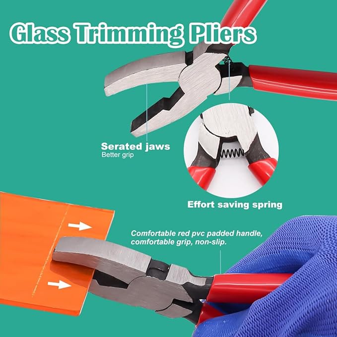 Stained Glass Breaker Grozer Pliers, Professional Glass Cutting Tool, Red Handle for Stained Glass, Tiles, Mosaic, Mirrors,Bottle, Fusing, Breaking 6-inch