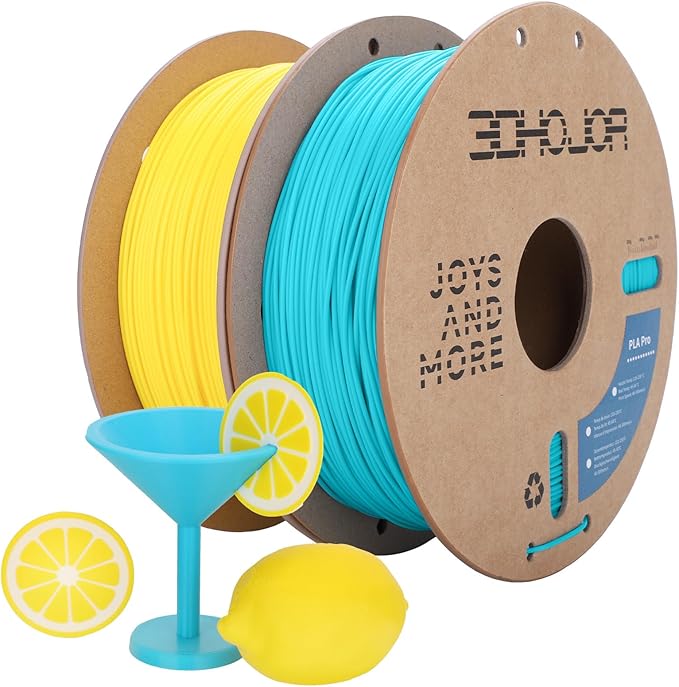 3DHoJor PLA Pro (Plus) Filament 1.75mm, 3D Printer Filament, 1kg*2 BundleCardboard Spool 3D Printing Filament, Dimensional Accuracy +/- 0.03 mm-Yellow+Light Blue