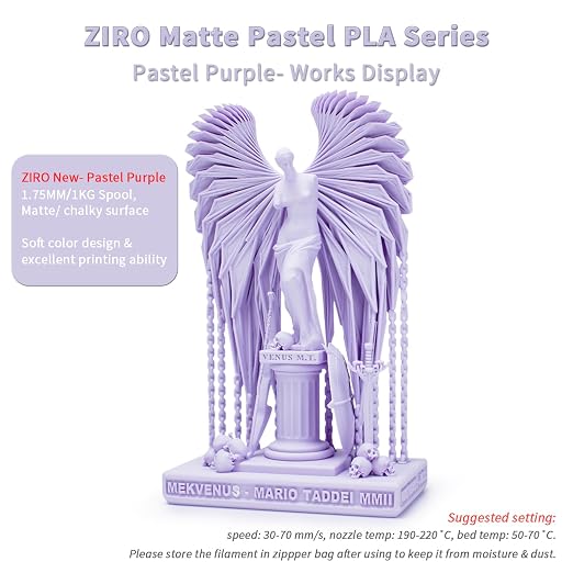 ZIRO Matte PLA Filament, Shine-Free Finish 1.75mm 3D Printer Filament, Pastel Colors PLA Series, 1kg/2.2lbs Spool, Dimensional Accuracy +/- 0.03mm, Fit Most FDM 3D Printers, Pastel Purple(Matte)
