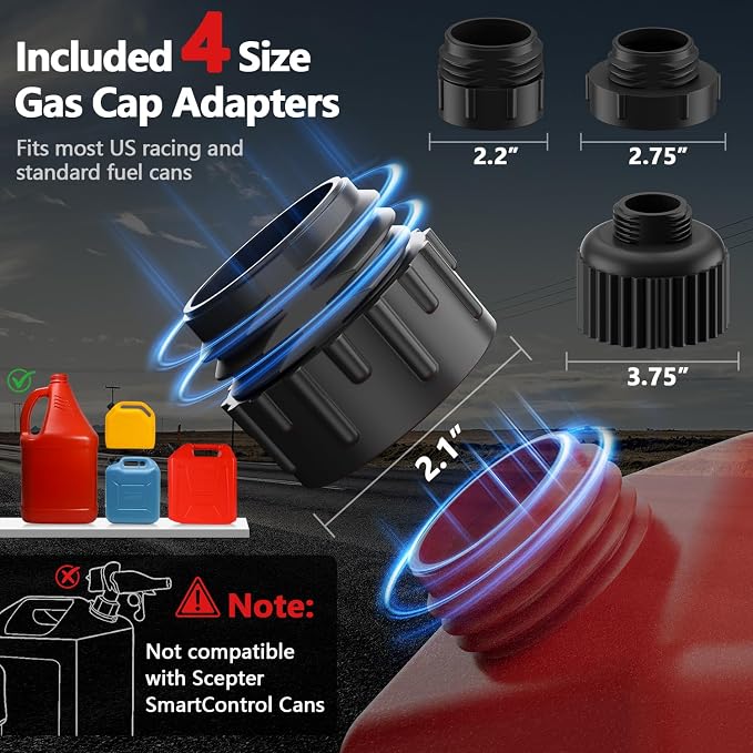 Automatic Electric Fuel Transfer Pump with Auto-Stop, 3.8GPM & 51" Hose & 4 Size Adapters Gas Can Pump with Leak Protection for Gasoline, Diesel, Kerosene, Gifts for Men Dad Him - 2nd Gen Red Black