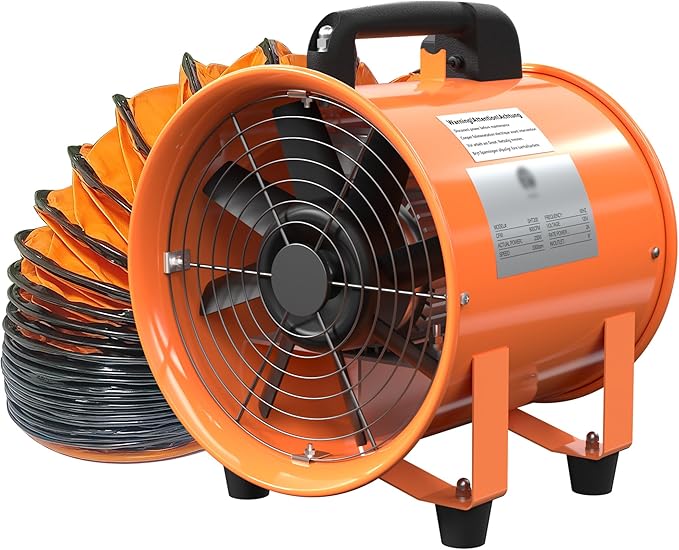8 Inch Utility Blower Fan 900CFM Industrial Portable Exhaust Fan with 16.4Ft Duct Hose, 3300 r/min High Velocity Ventilation Extraction and Ventilation Fan