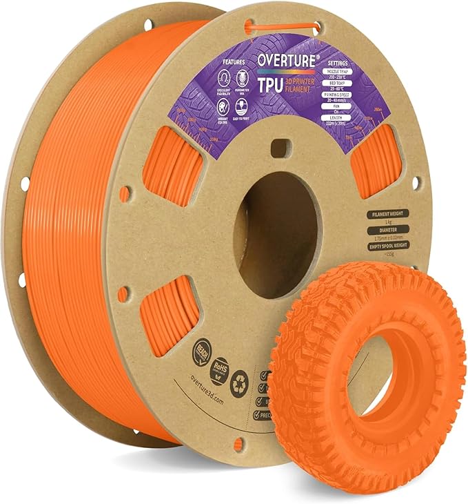 OVERTURE TPU 95A Flexible 3D Printer Filament 1.75mm | High Elasticity & Durability Filament,1kg Spool(2.2lbs),Fit Most FDM Printer(TPU Neon Orange)