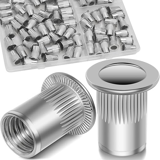 80Pcs M6 Rivet Nuts, 304 Stainless Steel Flat Head Rivnut Threaded Insert Nutsert