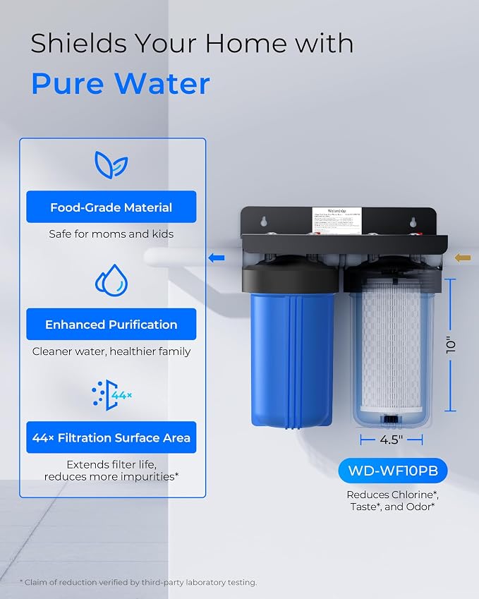 Waterdrop WF10PB Whole House Water Filter, Compatible with WHF21-PBH and WHF21-PBL, GE FXHTC, GXWH40L, iSpring, Culligan RFC-BBSA, Whirlpool, Any 10" x 4.5" System, Reduces Chlorine, Sediment