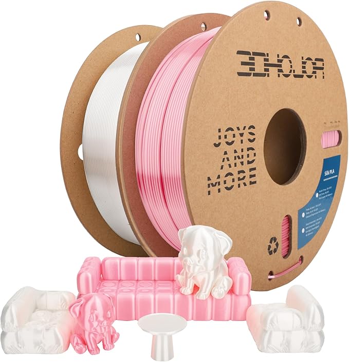 3DHoJor Silk PLA Filament 1.75mm, PLA Filament 1.75mm Silk Shiny 3D Printer Filament, 1kg*2 Cardboard Spool, Dimensional Accuracy +/- 0.03 mm, Fit Most FDM Printer(Silk White+Pink)