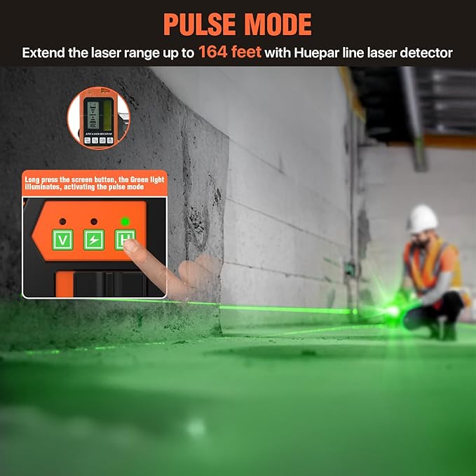 360° Laser Level with Tripod, LP LEIPOR Self Leveling Laser Level with Pulse Mode, 3 Brightness Levels Rechargeable Li-ion Battery Green Line Laser Leveler Tool for DIY Indoor Project
