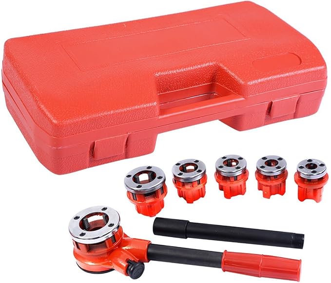 GOFLAME Ratchet Pipe Threader Kit Set Portable W/6 Dies and Case Gas Manual Ratcheting Pipe Threading Tool Set