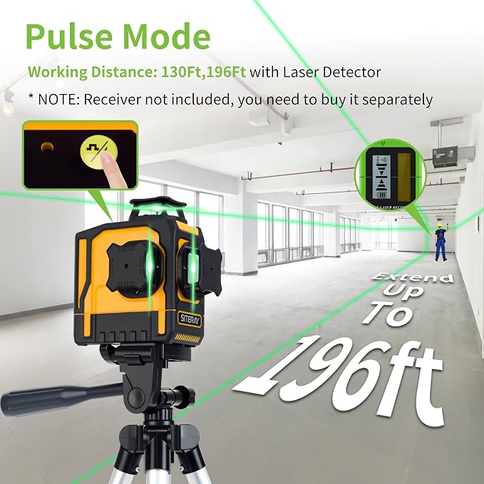 Laser Level 360 Self Leveling, 3x360° Rechargeable Green Line leveler with for Remote Control & Magnetic Rotating Stand, Outdoor Pulse Mode, 3D Lazer Level for Construction Picture Hanging