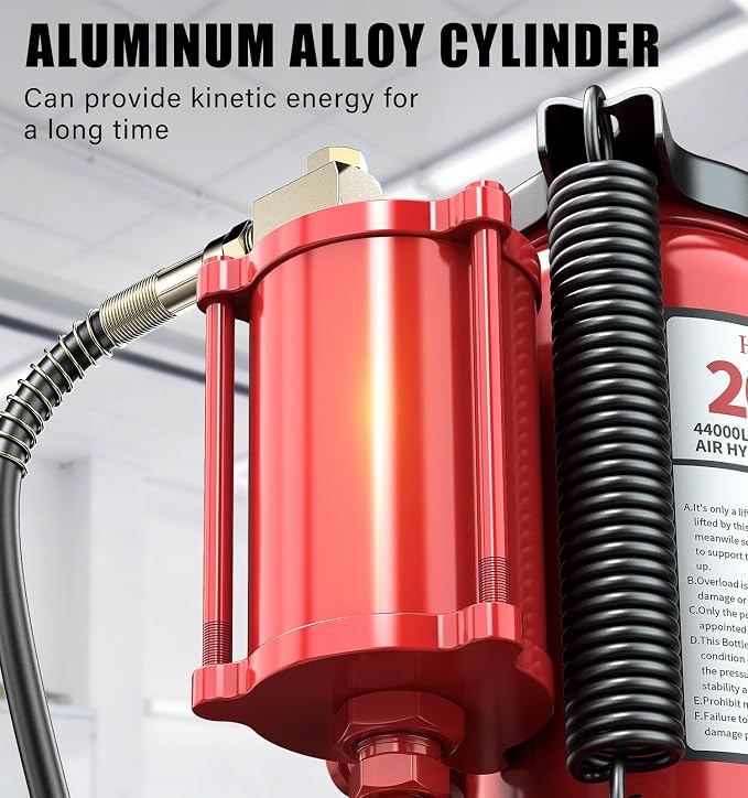 20 Ton Air Hydraulic Bottle Jack, 10-3/8" to 20-1/16" Lift Range, Manual and Air Pump Dual Operation, for Car, Auto Repair, Truck, Industrial Engineering
