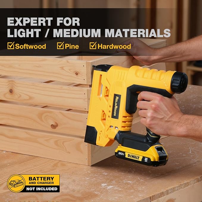 2-in-1 Cordless 18GA Brad Nailer & 1/4 Crown Stapler for DeWALT 20V MAX Battery (Tool Only) - Lightweight, 1600 Nails/Staples Included for DIY, Upholstery & Home Renovation