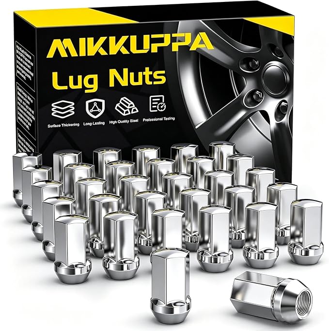 MIKKUPPA 32pcs M14x1.5 Lug Nuts - Replacement for Chevy Silverado GMC Sierra Ram 2500 3500 Factory OEM Wheel, Chrome 1.75" Height 7/8" Hex Closed End One-Piece Design Tire Lug Nuts 611-236 9596070