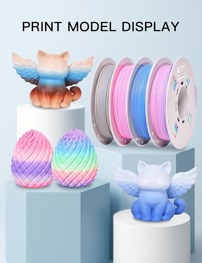 PINBALL Matte Rainbow PLA 3D Printer Filament 1.75mm, Matte Surface Multicolor PLA Filament 1.75mm, 250g Spool, 4 Rolls, Blue-Brown+Blue-White+Red-Purple+Matte Rainbow Color