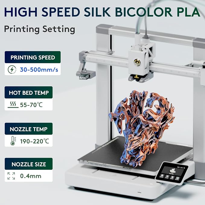 ERYONE Silk Dual Color PLA Filament 3D Printer 1.75mm +/- 0.03mm, Bicolor Filament Two Tone PLA 1KG(2.2lbs) Cardboard Spool, Orange & Blue