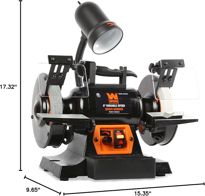 WEN BG625V 2.5-Amp 6-Inch Variable Speed Bench Grinder with Flexible Work Light , Black