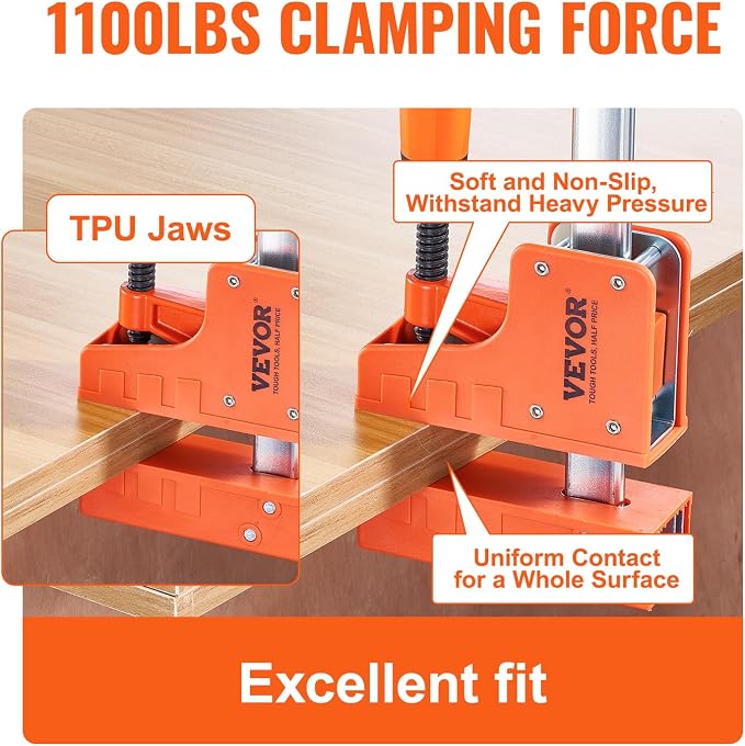 VEVOR Bar Clamps for Woodworking, 2-Pack 50" Parallel Clamp Set, F Clamp with 1100 lbs Load Limit, Even Pressure, High-strength Plastic and Carbon Steel, Wood clamps for Woodworking Metal Working