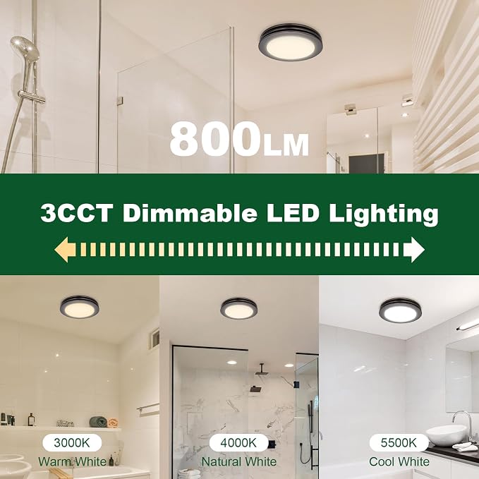 Akicon Bathroom Exhaust Fan with Light, 80 CFM 2 Sones Round Bathroom Fan Light Combo, Dimmable 3CCT LED with Acrylic Cover for Medium Room (Oil Rubbed Bronze)