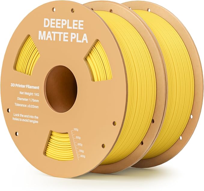 Matte PLA Filament 1.75mm, 3D Printer Filament Dimensional Accuracy +/- 0.02mm, No Clogging, Higher Toughness, Cardboard Spool 3D Filament, 2 Pack Sunshine Yellow
