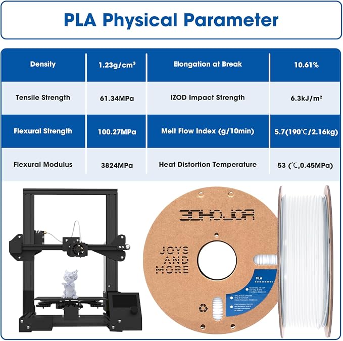 3DHoJor PLA Filament 1.75mm,3D Printing Filament,1kg*2 Cardboard Spool, Fit Most FDM 3D Printer,Dimensional Accuracy +/- 0.03 mm,Vacuum Packaging-2Pack Cold White