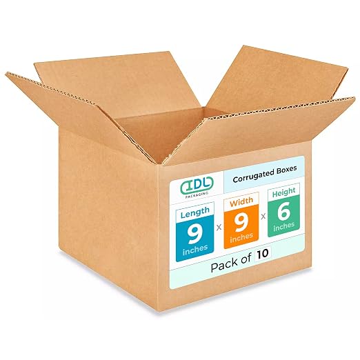 Small Moving & Shipping Boxes 9x9x6 inches (10-Pack) - Extra Strength 200 lb vs Regular - USA-Made Corrugated Strong Boxes for Packaging - Cardboard Box Moving - Small Packing Box by IDL Packaging