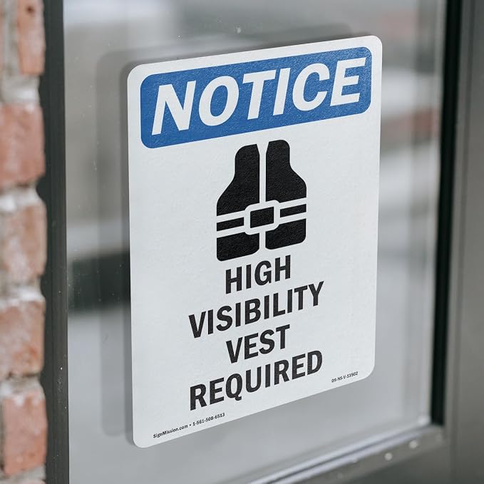 High Visibility Vest With Symbol OSHA Notice Vinyl Decal Label 14 Inch x 10 Inch - 10 Pack