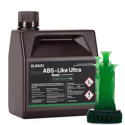 ELEGOO ABS-Like Ultra Resin with Extra Strength and Toughness, Compatible with MSLA/DLP/LCD Resin 3D Printer, Perfect 3D Printer Resin for Tool Application, Clear Green 2000g